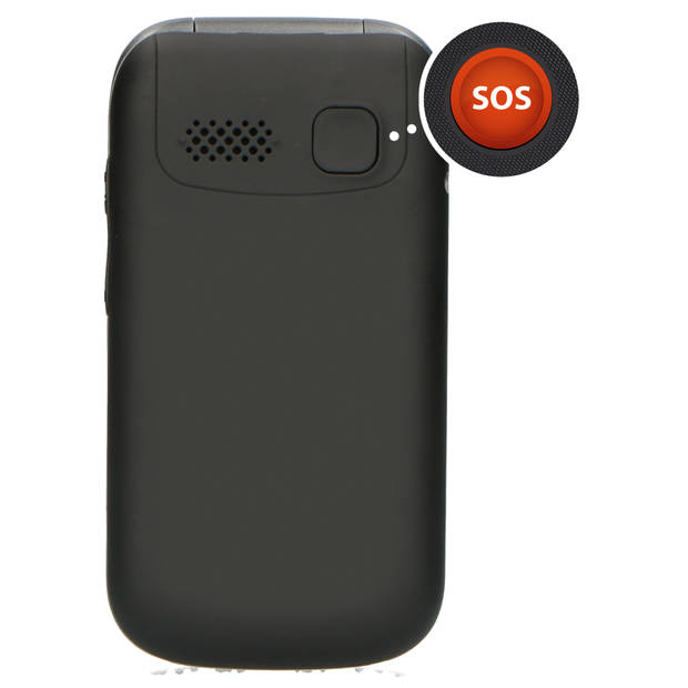 Eenvoudige mobiele klaptelefoon voor senioren met SOS paniekknop Fysic Zwart