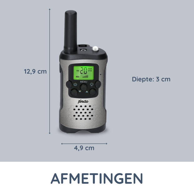 Walkie talkie set 2 stuks Alecto FR115GS Grijs-Zwart