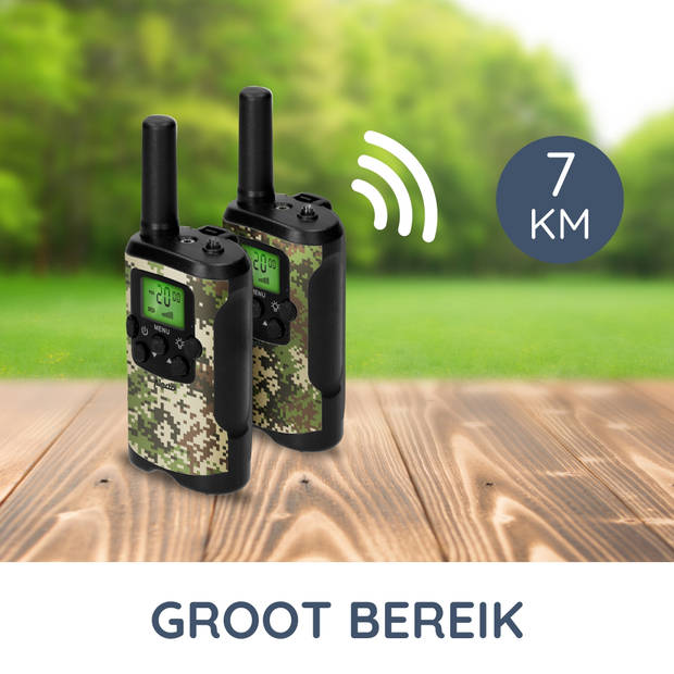 Walkie talkie set voor kinderen 2 stuks,tot 7 kilometer bereik Alecto FR115CAMO Camouflage