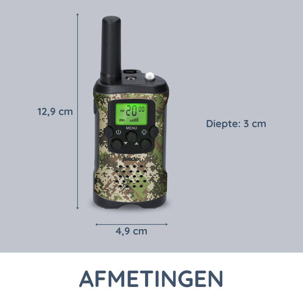 Walkie talkie set voor kinderen 2 stuks,tot 7 kilometer bereik Alecto FR115CAMO Camouflage