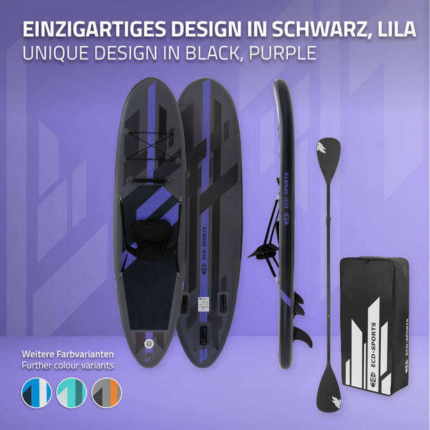 Opblaasbaar Stand Up Paddle Board met kajakzitje, 305x78x15 cm, zwart, incl. pomp en draagtas, gemaakt van PVC en EVA