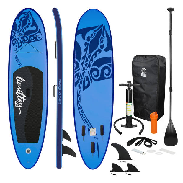 Opblaasbare Stand Up Paddle Board Limitless, 308 x 76 x 10 cm, blauw, incl. pomp en draagtas, gemaakt van PVC en EVA