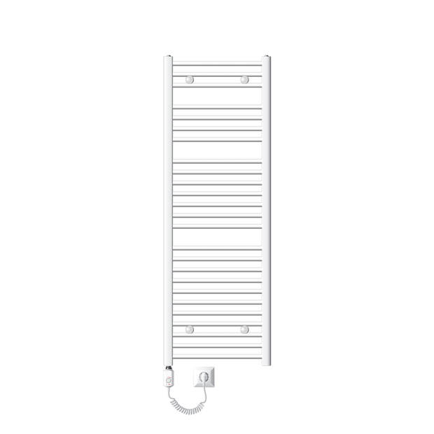 Badkamerradiator Elektrisch met verwarmingselement 1200W 500x1500 mm wit gebogen met zij-aansluiting