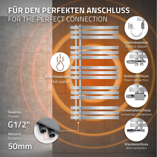 Badkamerradiator Iron EM 600x1200 mm chroom met verwarmingselement 1200W