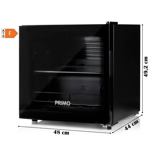 PRIMO PR127BC Minibar - Mini Koelkast - Drankenkoelkast - Glazen Deur - 43L - F - Zwart