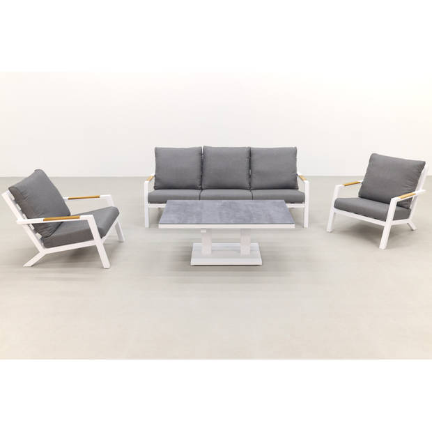 Hampton/Rockford stoel-bank loungeset 4-delig – Wit/Teak