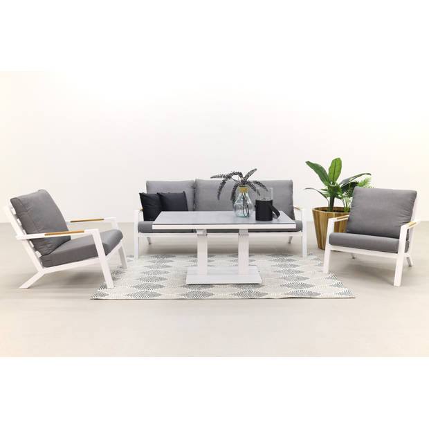 Hampton/Rockford stoel-bank loungeset 4-delig – Wit/Teak