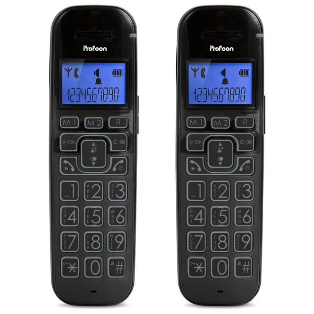DECT telefoon met grote toetsen, 2 handsets Profoon PDX-2808 DUO Zwart