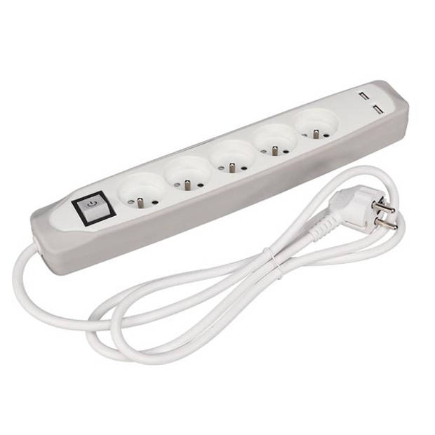 Perel stekkerdoos 5-voudig incl. 2 USB-poorten Schuko 3500W