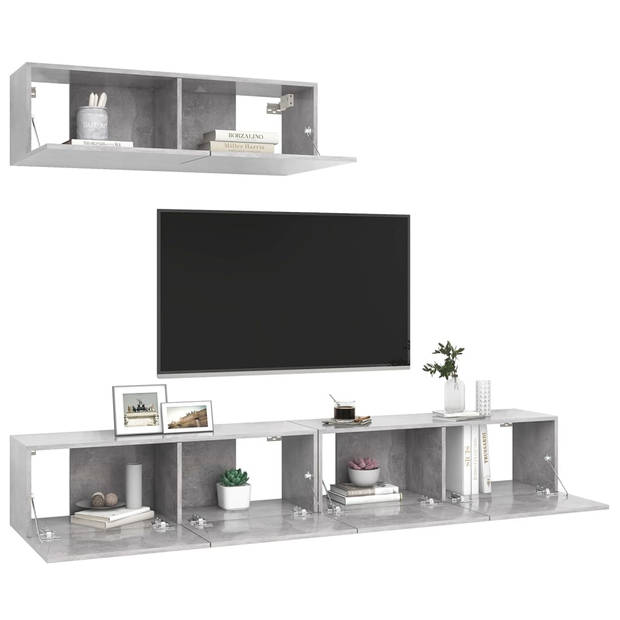 The Living Store TV-meubelset - Betongrijs - 100 x 30 x 30 cm - Montage vereist