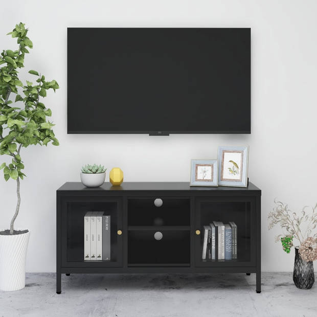 The Living Store Televisiekast - Zwart - 105 x 35 x 52 cm - Stalen constructie