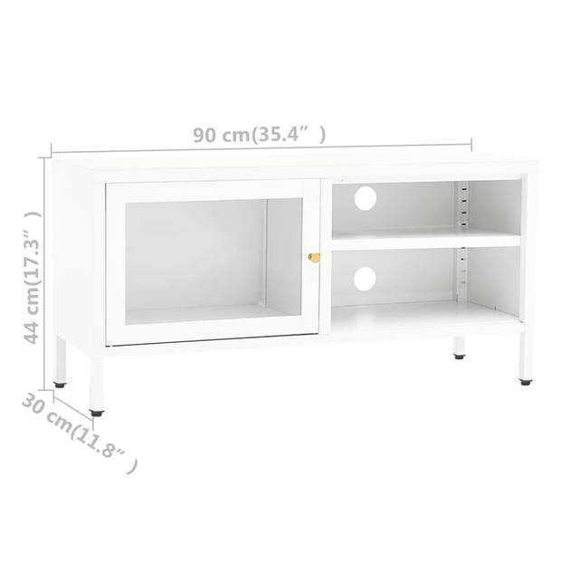 vidaXL Tv-meubel 90x30x44 cm staal en glas wit