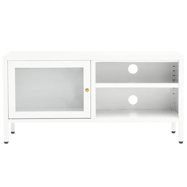 vidaXL Tv-meubel 90x30x44 cm staal en glas wit