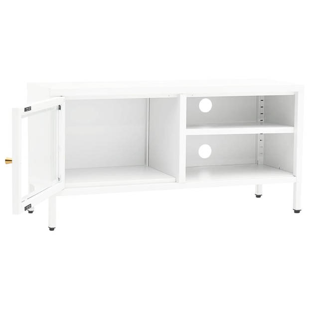 vidaXL Tv-meubel 90x30x44 cm staal en glas wit