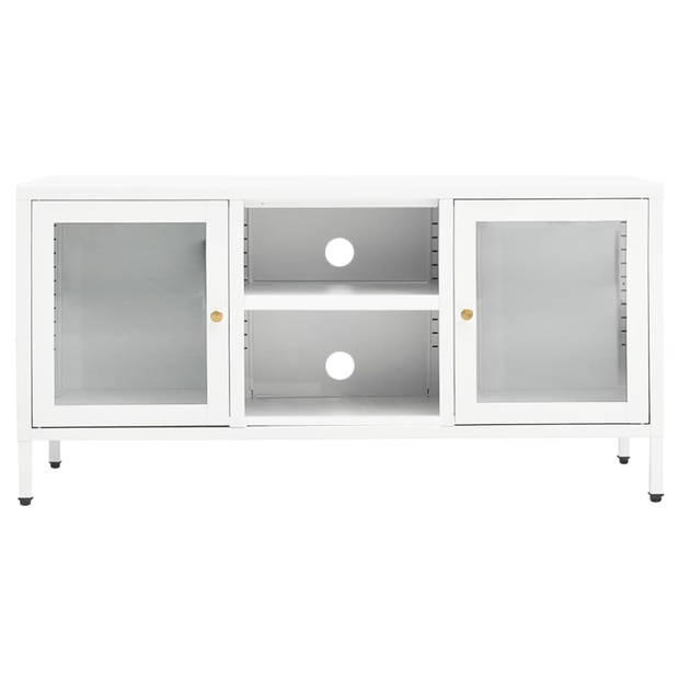 vidaXL Tv-meubel 105x35x52 cm staal en glas wit