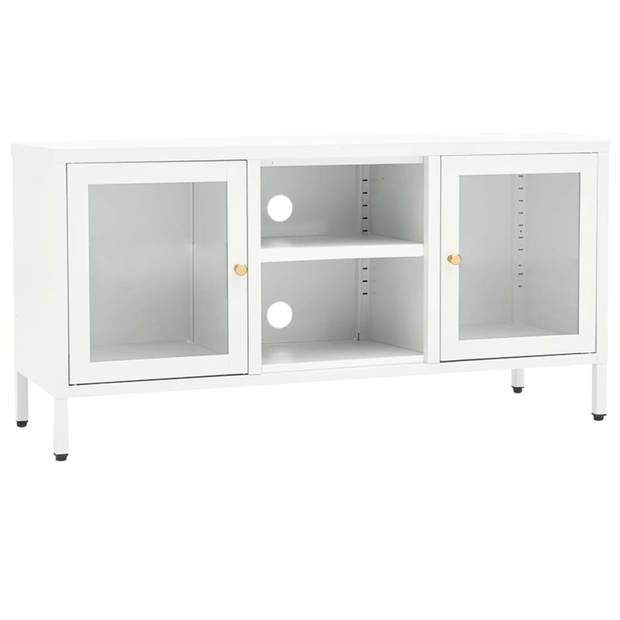 vidaXL Tv-meubel 105x35x52 cm staal en glas wit