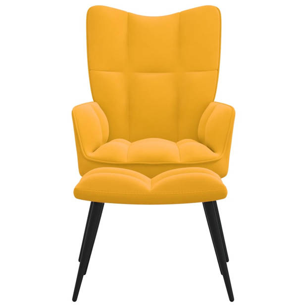 The Living Store Relaxstoel met voetenbank fluweel mosterdgeel - Fauteuil