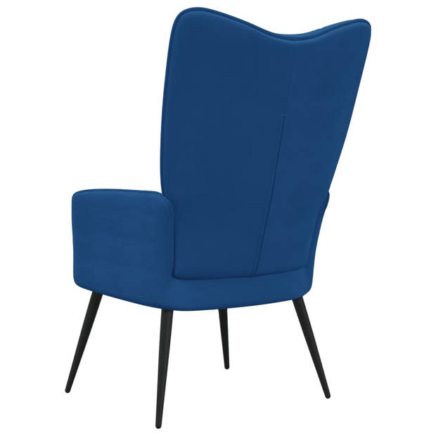 The Living Store Relaxstoel Blokpatroon - 61x70x96.5 cm - Blauw - Fluweel en Staal