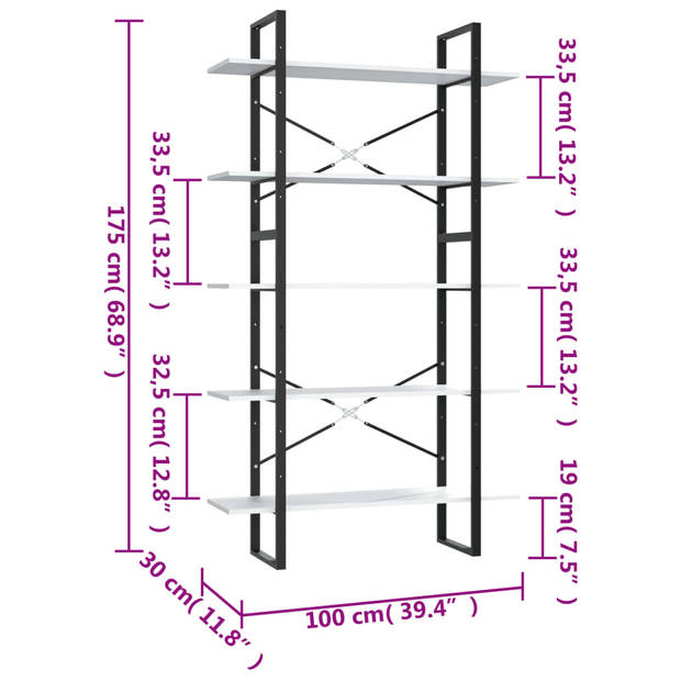 The Living Store Boekenkast met 5 schappen 100x30x175 cm bewerkt hout betongrijs - Kast