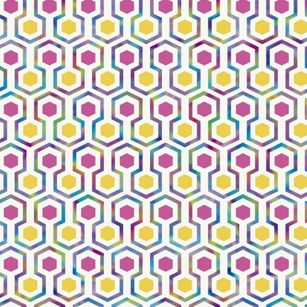 Noordwand Behang Good Vibes Hexagon Pattern roze en geel