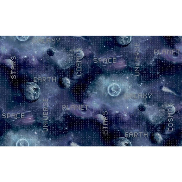 Noordwand Behang Good Vibes Galaxy Planets and Text zwart en paars