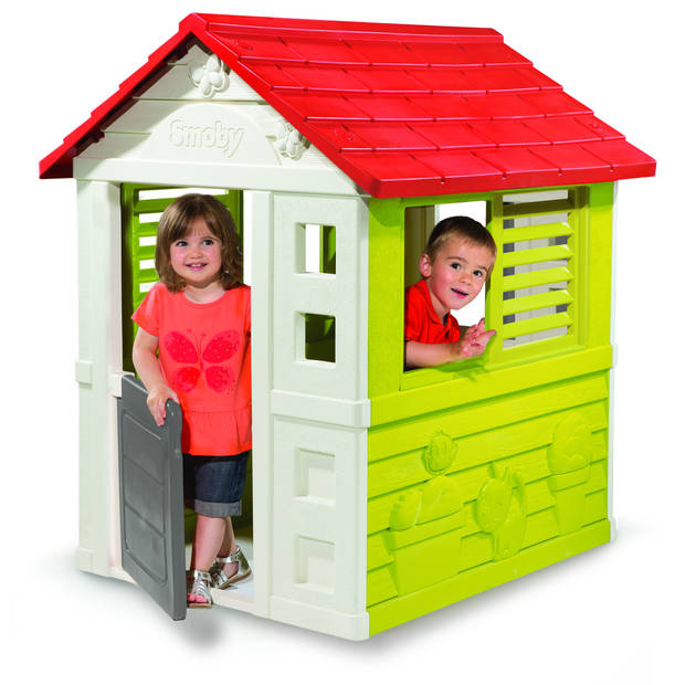 Smoby speelhuis Lovely junior 110 x 98 x 127 cm wit/grijs/rood