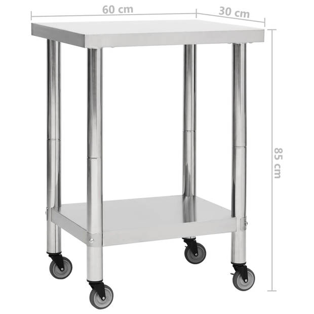 vidaXL Keukenwerktafel met wielen 60x30x85 cm roestvrij staal