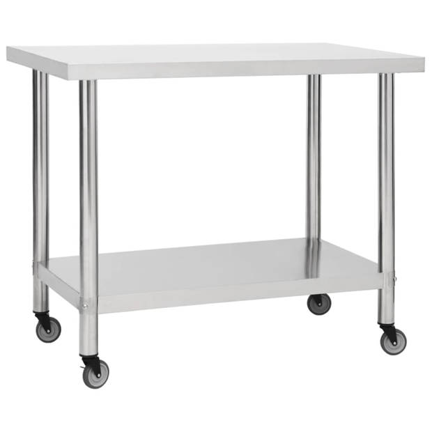 vidaXL Keukenwerktafel met wielen 100x45x85 cm roestvrij staal