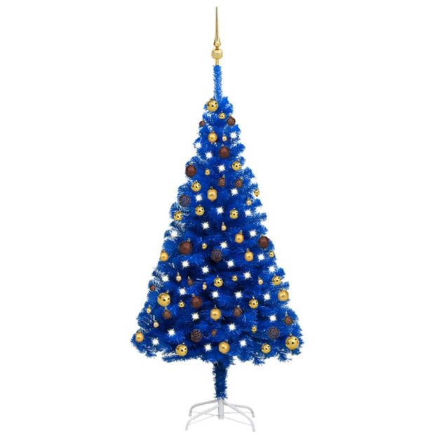 vidaXL Kunstkerstboom met verlichting en kerstballen 150 cm PVC blauw