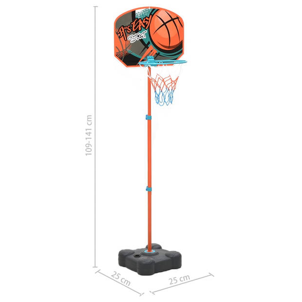 The Living Store Basketbalspeelset - Verstelbare Hoogte - Rood/Wit/Groen/Zwart - PE/Kunststof - 109-141 cm - 40x30.5 cm