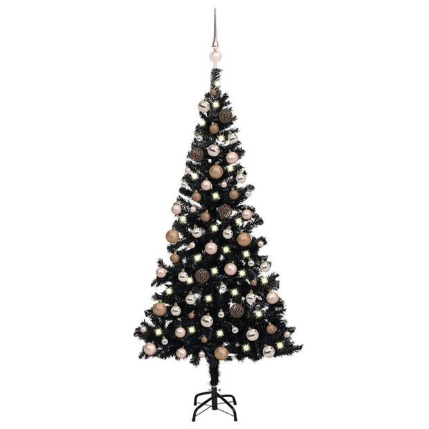 vidaXL Kunstkerstboom met verlichting en kerstballen 180 cm PVC zwart