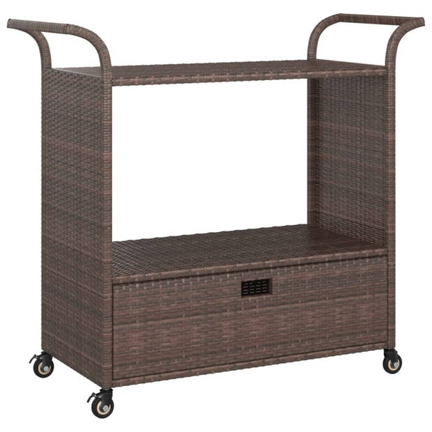 vidaXL Serveerwagen met lade 100x45x97 cm poly rattan bruin