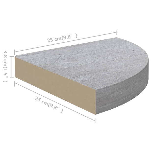 vidaXL Hoekwandschap 25x25x3,8 cm MDF betongrijs