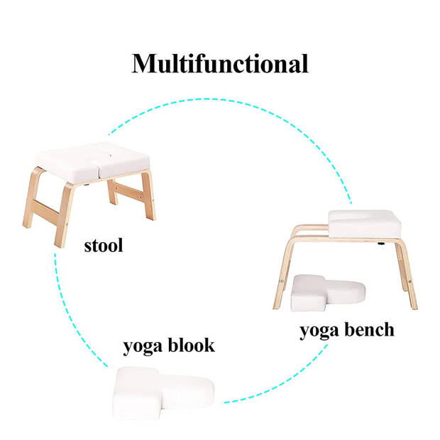 Decopatent® Yoga stoel - Bamboe Inversie stoel - Wit Kussen -