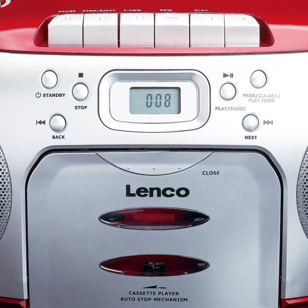Portable FM Radio CD - Cassettespeler Lenco Rood-Zilver