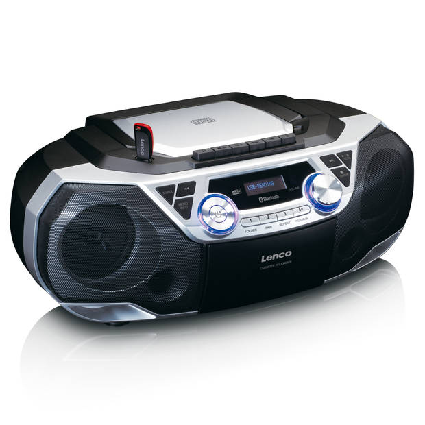 Draagbare boombox met DAB+/FM radio, Bluetooth®, CD, casette recorder en USB speler Lenco Zwart-Zilver