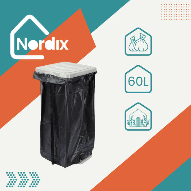 Nordix Vuilniszakhouder - Vuilniszakstandaard - Vuilzakhouder - Wit - 60 Liter