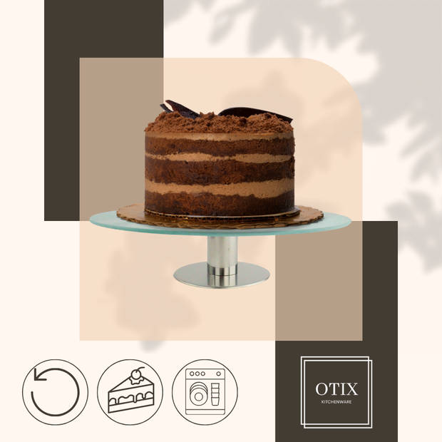 OTIX Taartplateau - Luxe - Glas - Met Voet - Draaibaar - Taartschaal - Taartbord - Cake