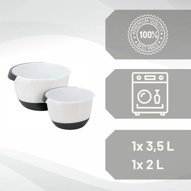 OTIX Mengkom - Set 2 stuks - 2 liter en 3 liter - Kom - Kunststof - Keukengerei - Rubberen onderkant