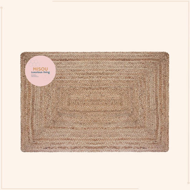 MISOU Jute - Vloerkleed - Rechthoek - Gewoven - Vintage - Beige - 60 x 90 cm