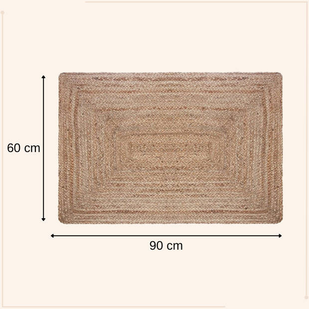 MISOU Jute - Vloerkleed - Rechthoek - Gewoven - Vintage - Beige - 60 x 90 cm