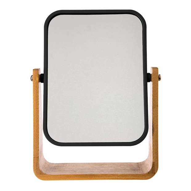 MARBEAUX Tafelspiegel - Dubbelzijdig - Op Standaard - Zwart - Bamboe - 16x6x22cm - Spiegels