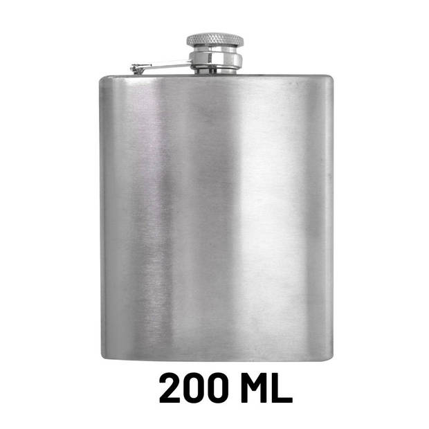 HIXA Heupfles - RVS - 200 ml - Platvink - Zakflacon - Drankflacon - Zilver