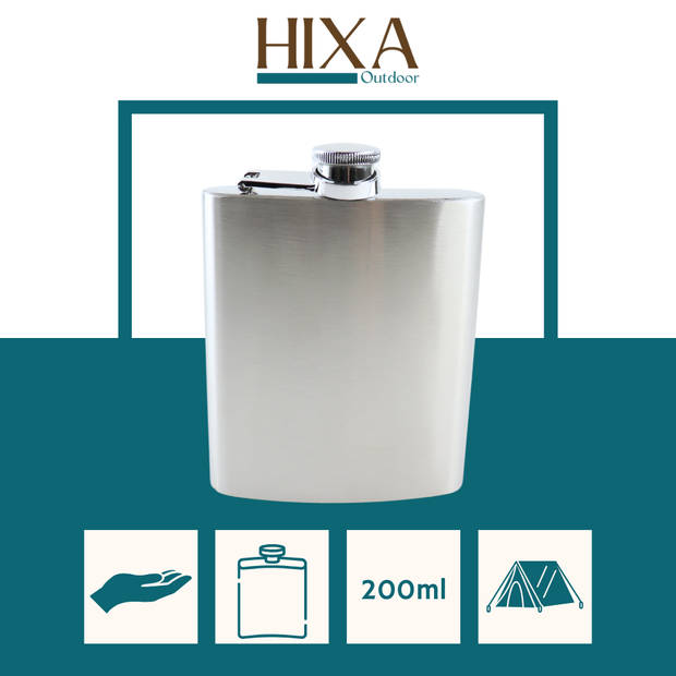 HIXA Heupfles - Flacon - Veldfles - RVS - Drinkfles - Platvink - 200ml - Zilver