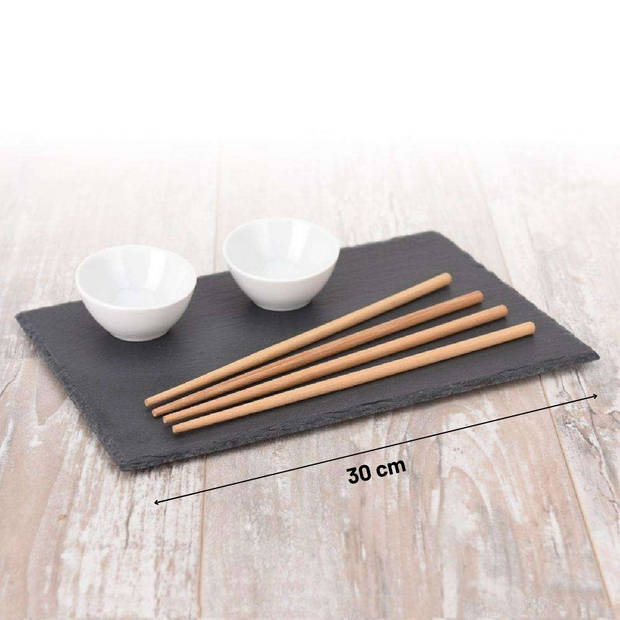 Excellent Houseware Sushi Servies - voor 2 Personen - Set 7-delig - Leisteen - met stokjes