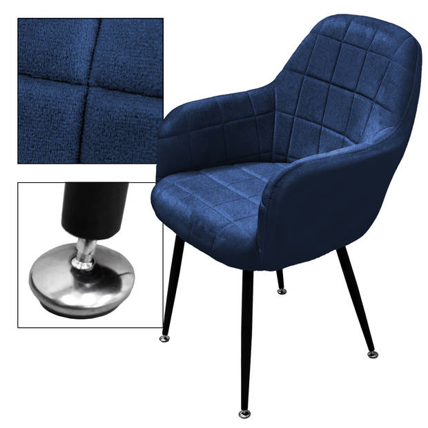 ML-Design set van 2 eetkamerstoelen, donkerblauw, met rugleuning en armleuningen