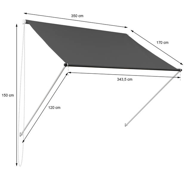 ML-Design zonnescherm antraciet, 350x120 cm, gemaakt van metaal en polyester