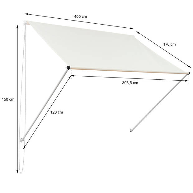 ML-Design zonnescherm beige, 400x120 cm, gemaakt van metaal en polyester
