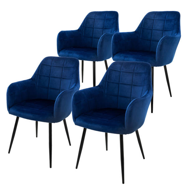 Set van 4 Eetkamerstoelen Donkerblauw