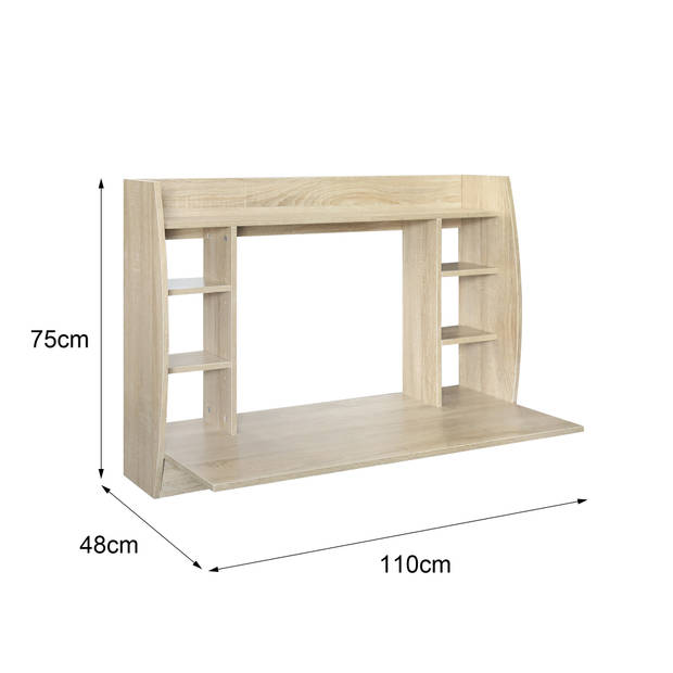 Wandbureau 110x75x48 cm Licht hout MDF ML Design